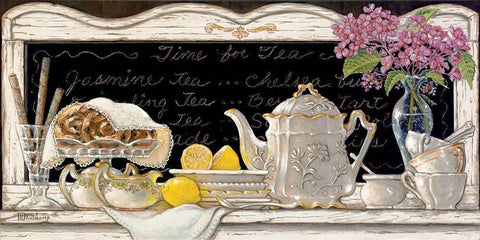 Time for Tea White Modern Wood Framed Art Print with Double Matting by Kruskamp, Janet