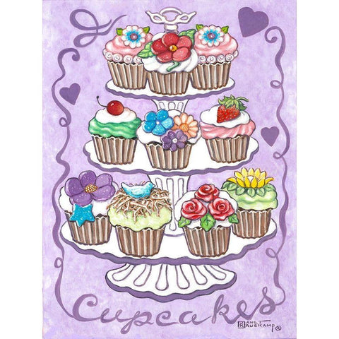 Cupcakes Gold Ornate Wood Framed Art Print with Double Matting by Kruskamp, Janet