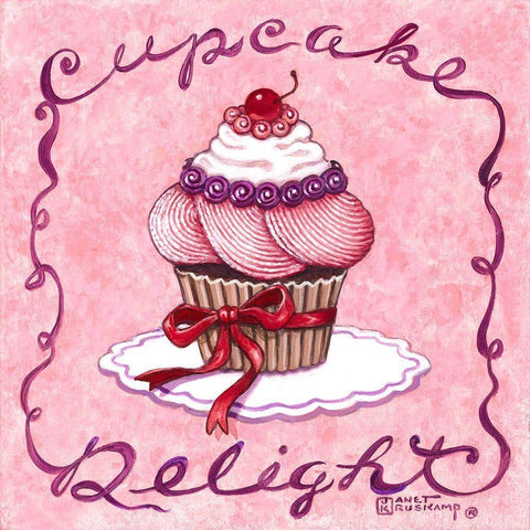 Cupcake Delight White Modern Wood Framed Art Print with Double Matting by Kruskamp, Janet