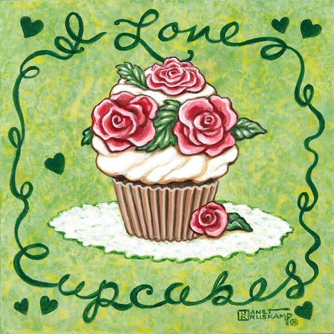 I Love Cupcakes White Modern Wood Framed Art Print with Double Matting by Kruskamp, Janet