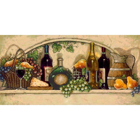 Wine, Fruit and Cheese Gold Ornate Wood Framed Art Print with Double Matting by Kruskamp, Janet