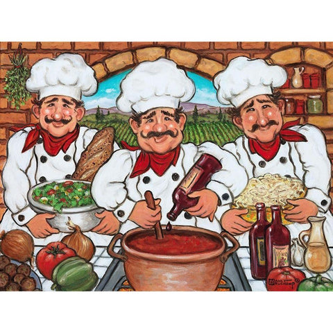 3 Happy Chefs White Modern Wood Framed Art Print by Kruskamp, Janet