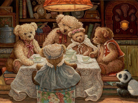 Teddy Bear Tea Party Black Ornate Wood Framed Art Print with Double Matting by Kruskamp, Janet