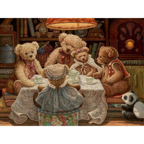 Teddy Bear Tea Party Gold Ornate Wood Framed Art Print with Double Matting by Kruskamp, Janet