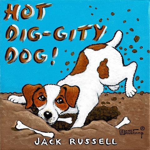 Hot Dig-Gity Dog White Modern Wood Framed Art Print with Double Matting by Kruskamp, Janet