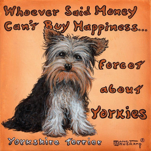 Yorkies = Happiness Black Modern Wood Framed Art Print by Kruskamp, Janet