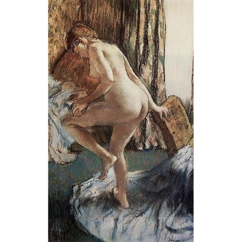 After the Bath Gold Ornate Wood Framed Art Print with Double Matting by Degas, Edgar