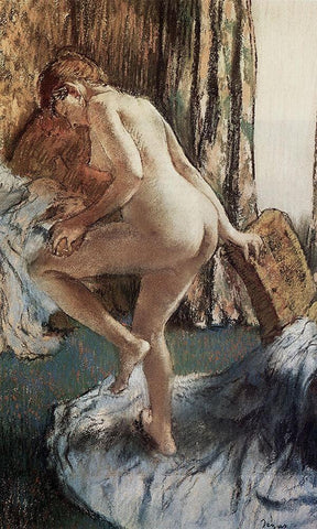 After the Bath Black Ornate Wood Framed Art Print with Double Matting by Degas, Edgar