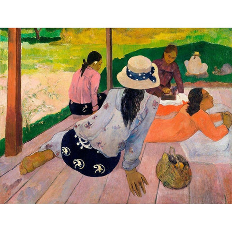 The Siesta Black Modern Wood Framed Art Print by Gauguin, Paul