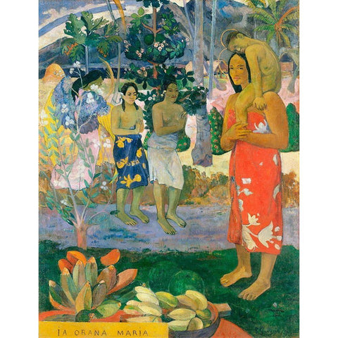 Hail Mary Black Modern Wood Framed Art Print with Double Matting by Gauguin, Paul