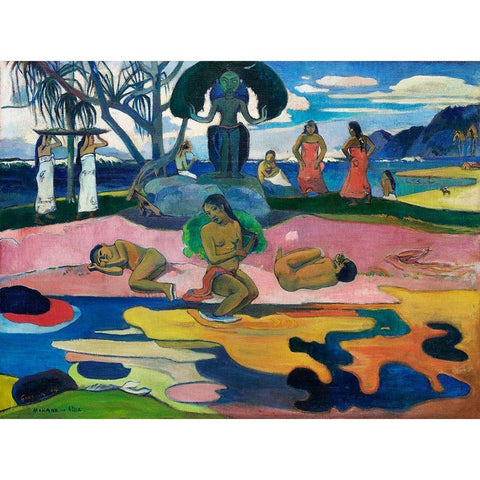 Day of the God Black Modern Wood Framed Art Print with Double Matting by Gauguin, Paul