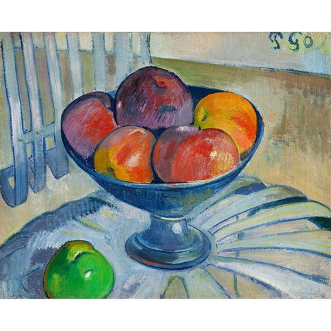 Fruit Dish on a Garden Chair White Modern Wood Framed Art Print by Gauguin, Paul