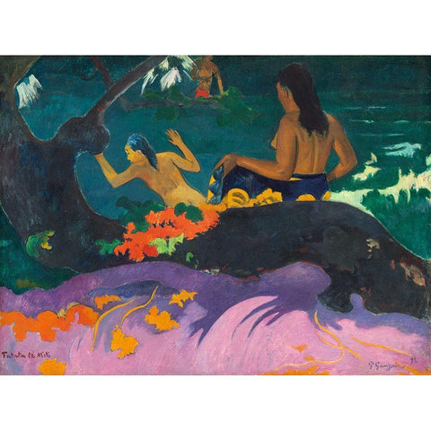 By the Sea White Modern Wood Framed Art Print by Gauguin, Paul