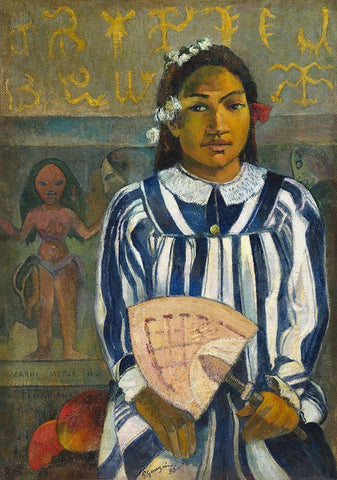 Tehamana Has Many Parents or The Ancestors of Tehamana White Modern Wood Framed Art Print with Double Matting by Gauguin, Paul