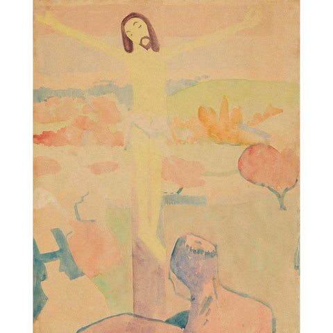 The Yellow Christ White Modern Wood Framed Art Print by Gauguin, Paul