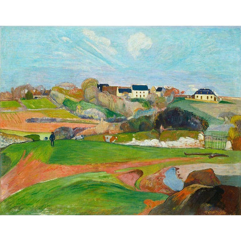 Landscape at Le Pouldu Black Modern Wood Framed Art Print with Double Matting by Gauguin, Paul