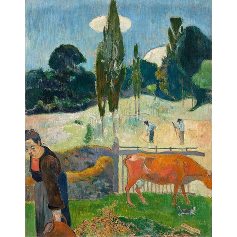 The Red Cow Black Modern Wood Framed Art Print with Double Matting by Gauguin, Paul