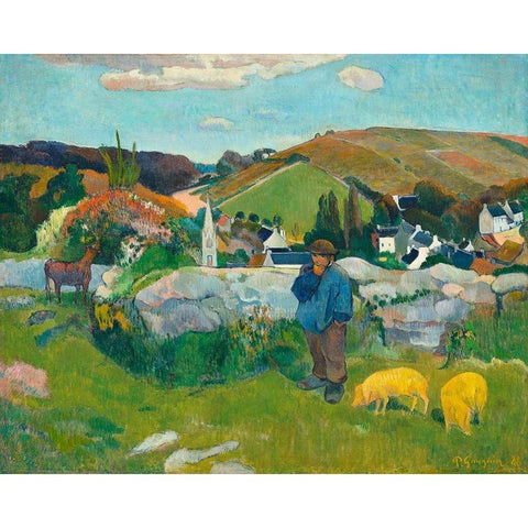 The Swineherd Black Modern Wood Framed Art Print with Double Matting by Gauguin, Paul