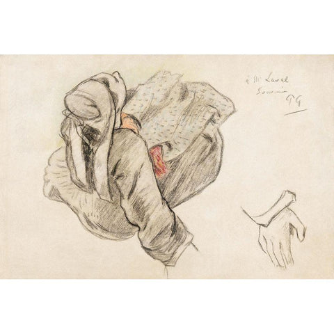 Seated Breton Woman Gold Ornate Wood Framed Art Print with Double Matting by Gauguin, Paul