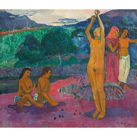 The Invocation Black Modern Wood Framed Art Print with Double Matting by Gauguin, Paul