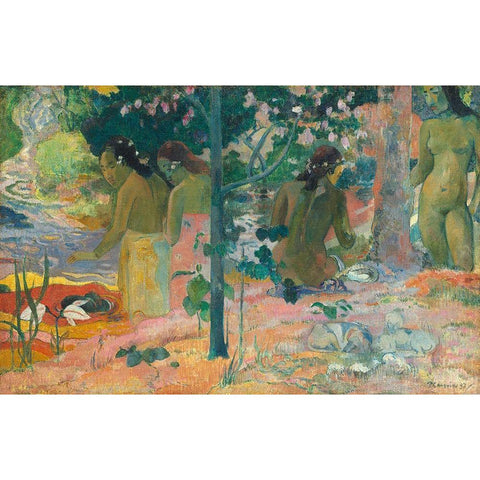 The Bathers White Modern Wood Framed Art Print by Gauguin, Paul