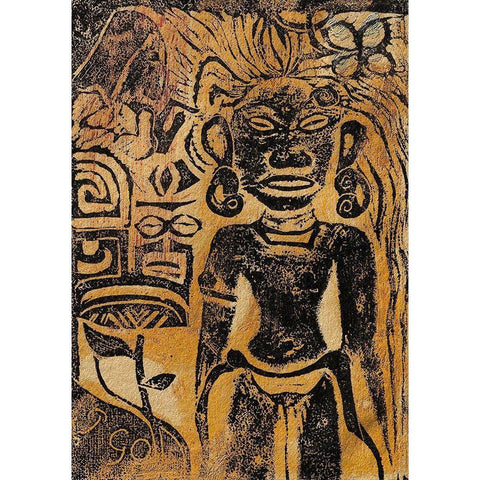 Tahitian Idol the Goddess Hina Gold Ornate Wood Framed Art Print with Double Matting by Gauguin, Paul