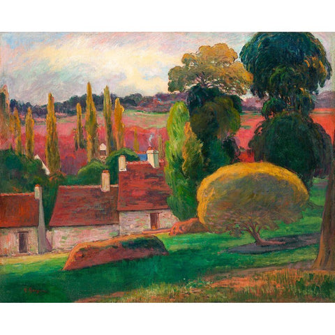 A Farm in Brittany Black Modern Wood Framed Art Print with Double Matting by Gauguin, Paul