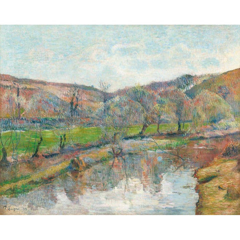 Brittany Landscape White Modern Wood Framed Art Print by Gauguin, Paul