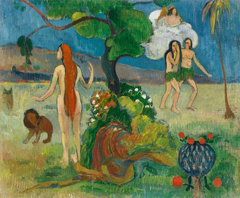 Paradise Lost White Modern Wood Framed Art Print with Double Matting by Gauguin, Paul