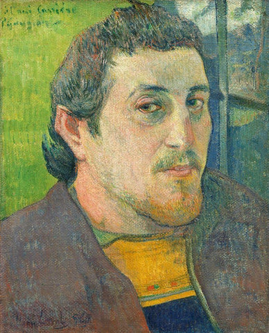 Self-Portrait Dedicated to Carriere White Modern Wood Framed Art Print with Double Matting by Gauguin, Paul