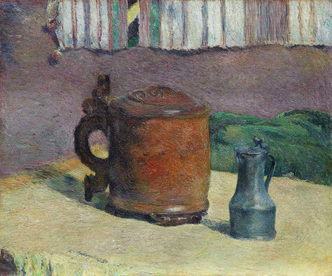 Still Life: Wood Tankard and Metal Pitcher White Modern Wood Framed Art Print with Double Matting by Gauguin, Paul