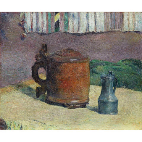 Still Life: Wood Tankard and Metal Pitcher White Modern Wood Framed Art Print by Gauguin, Paul