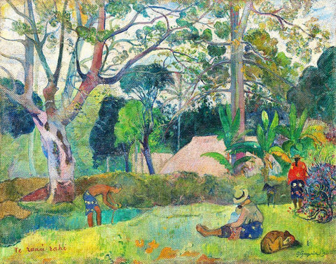 The Big Tree White Modern Wood Framed Art Print with Double Matting by Gauguin, Paul