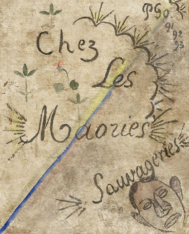 Chez les Maories: Sauvageries (At Home with the Maori: Savage Things) White Modern Wood Framed Art Print with Double Matting by Gauguin, Paul