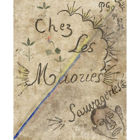 Chez les Maories: Sauvageries (At Home with the Maori: Savage Things) Black Modern Wood Framed Art Print with Double Matting by Gauguin, Paul