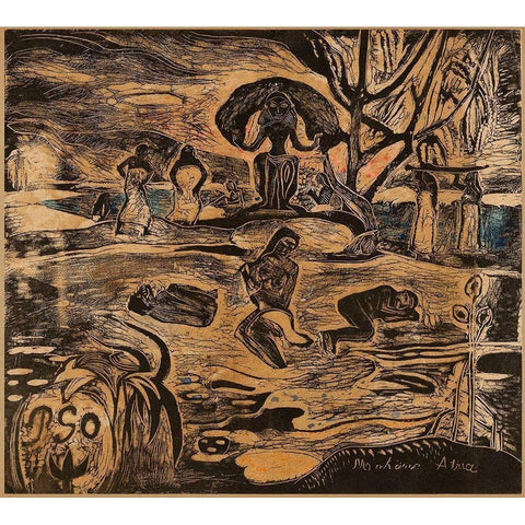 Day of the God (Mahana atua) Black Modern Wood Framed Art Print with Double Matting by Gauguin, Paul