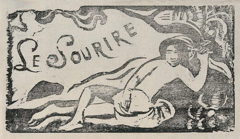 Tahitian Woman, headpiece for Le sourire Black Ornate Wood Framed Art Print with Double Matting by Gauguin, Paul