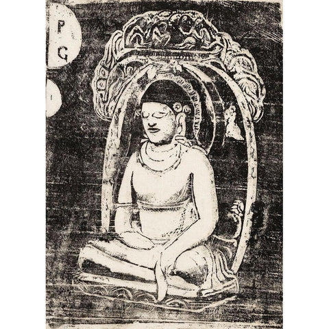 Buddha, from the Suite of Late Wood-Block Prints Black Modern Wood Framed Art Print with Double Matting by Gauguin, Paul