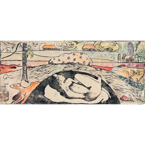 She Thinks of the Ghost or The Ghost Thinks of Her (Manao tupapau) Black Modern Wood Framed Art Print by Gauguin, Paul