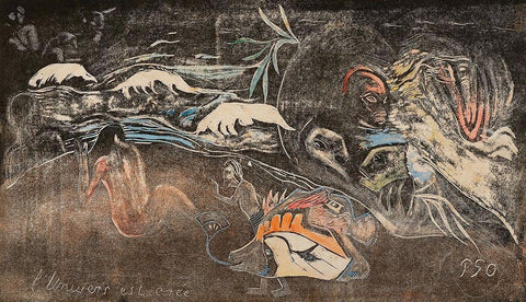 The Universe Is Being Created (Lunivers est cree), from the Noa Noa Suite White Modern Wood Framed Art Print with Double Matting by Gauguin, Paul