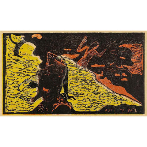 Women at the River (Auti te pape), from the Noa Noa Suite Black Modern Wood Framed Art Print with Double Matting by Gauguin, Paul