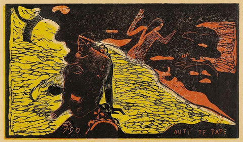 Women at the River (Auti te pape), from the Noa Noa Suite White Modern Wood Framed Art Print with Double Matting by Gauguin, Paul
