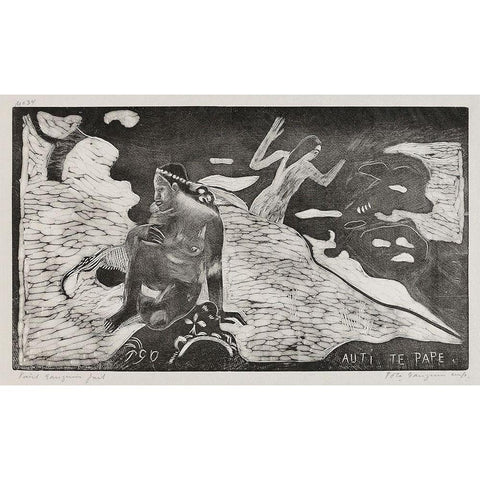 Women at the River (Auti te pape) from the Noa Noa Suite Black Modern Wood Framed Art Print by Gauguin, Paul