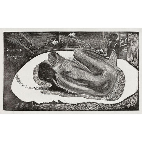 She Thinks of the Ghost or The Ghost Thinks of Her (Manao tupapau), from the Noa Noa Suite Black Modern Wood Framed Art Print by Gauguin, Paul