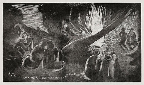 The Devil Speaks (Mahna no varua ino), from the Noa Noa Suite White Modern Wood Framed Art Print with Double Matting by Gauguin, Paul