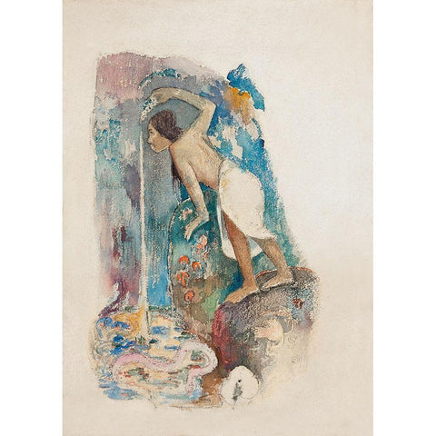 Pape moe White Modern Wood Framed Art Print by Gauguin, Paul