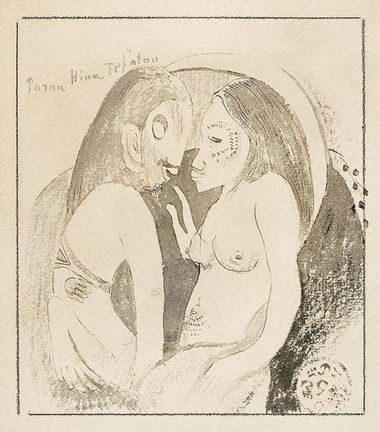 Words between Goddess of the Moon and God of the Earth (Parau Hina Tefatou) White Modern Wood Framed Art Print with Double Matting by Gauguin, Paul
