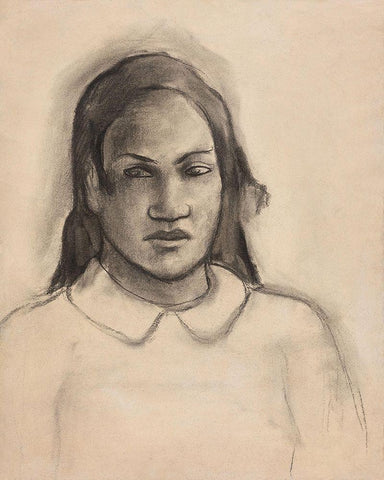 Portrait of Tehamana White Modern Wood Framed Art Print with Double Matting by Gauguin, Paul