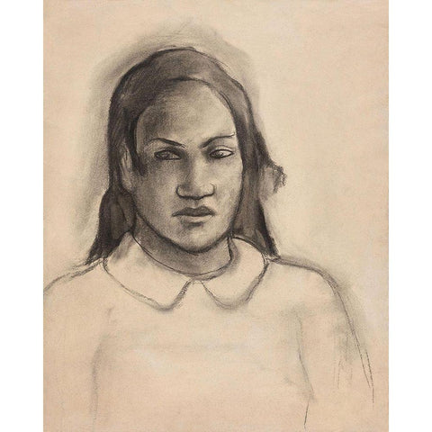 Portrait of Tehamana Gold Ornate Wood Framed Art Print with Double Matting by Gauguin, Paul