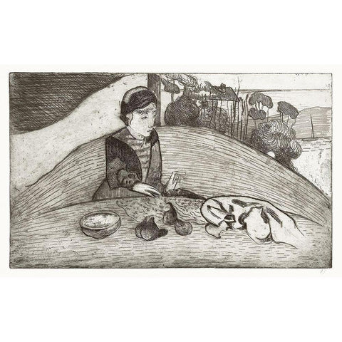 The Woman with Figs Black Modern Wood Framed Art Print with Double Matting by Gauguin, Paul